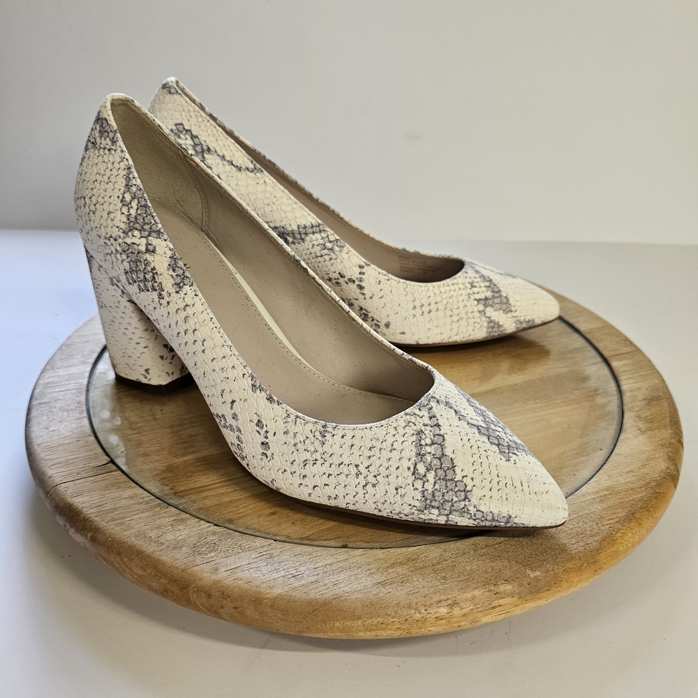 Cole Haan Cream and Gray Snakeskin Heels
